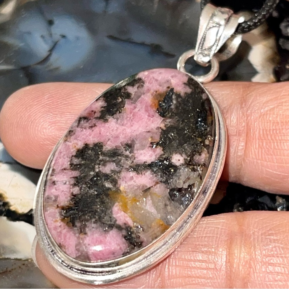 Earthy Rhodonite Pendant 2” - Picture 3 of 14